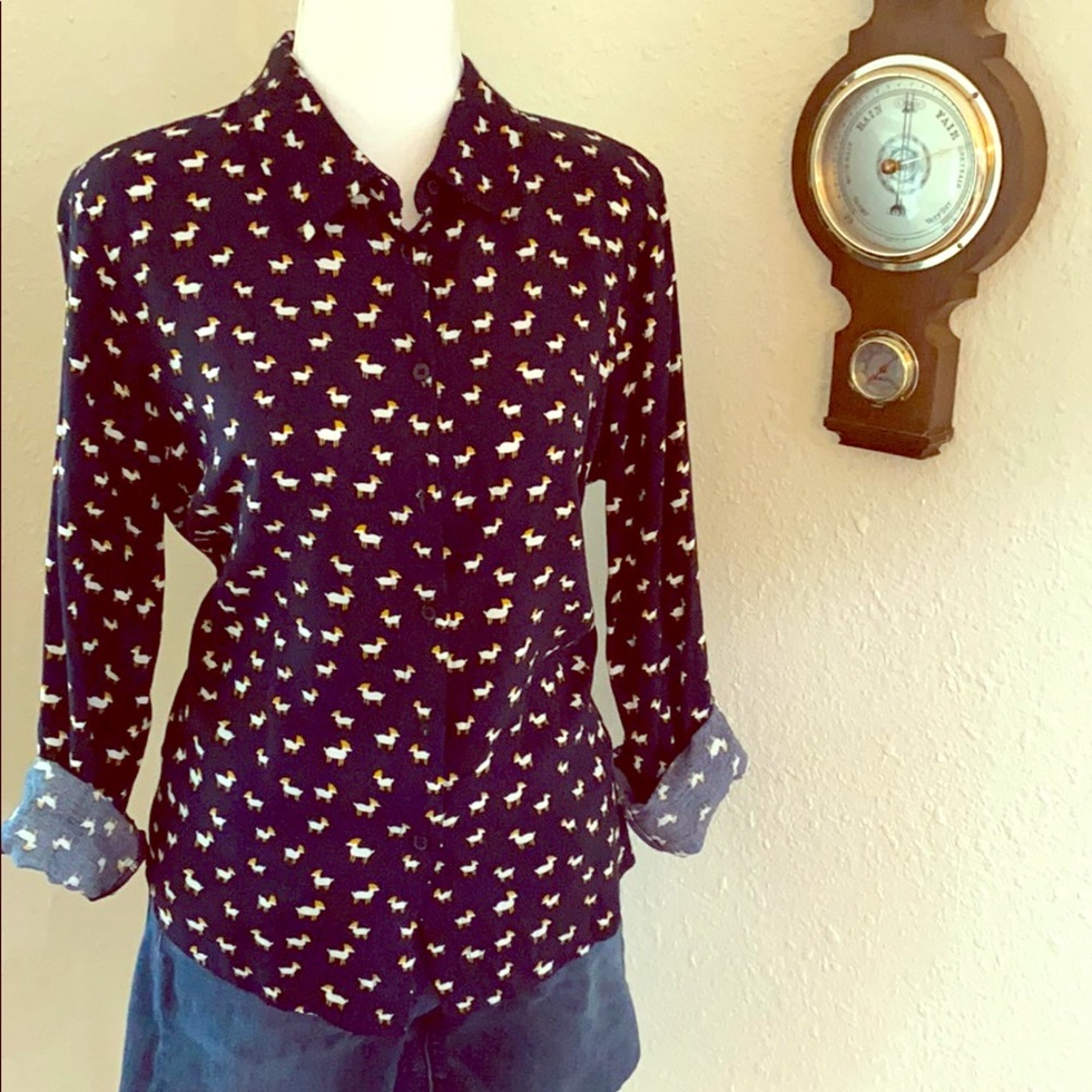Fox Print Navy Button Down